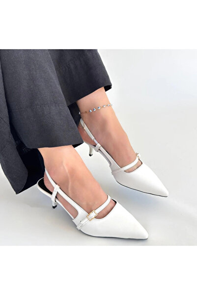 ZENGEZUR MALL Lvsqvr Darina White Skin Heeled Shoes (115404) (Size: 37)