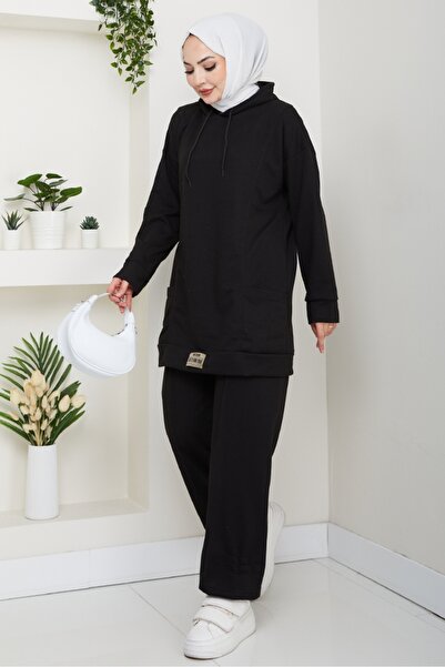 Bestenur Double Pocket Hooded Double Suit 1663 - Black