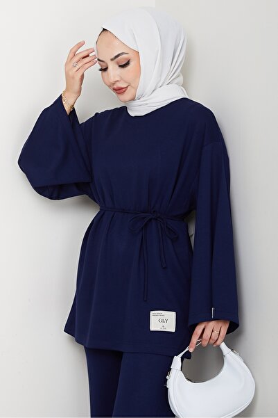 Bestenur Drawstring Rigging Detail Double Set 1664 - Navy Blue