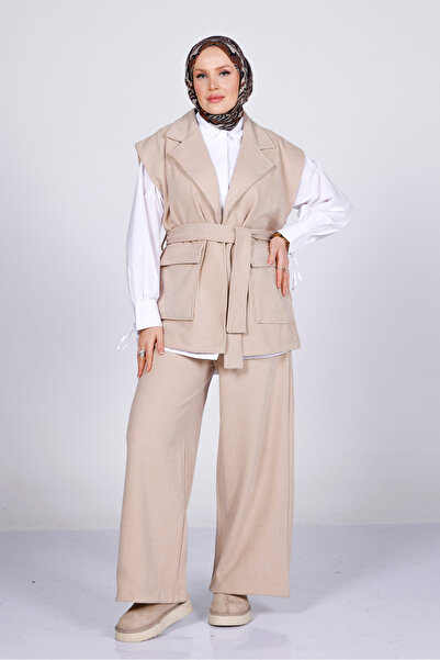 My City 6054 - Stylish Comfortable Thick Belted Vest Pants Women's Set