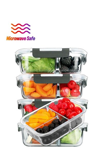 Beauenty Glass Meal Prep Containers, 4-Pack 1040ml (3-Compartment)