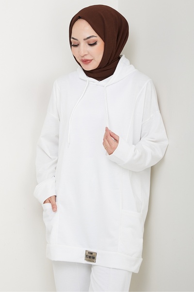 Bestenur Double Pocket Hooded Double Suit 1663 - White