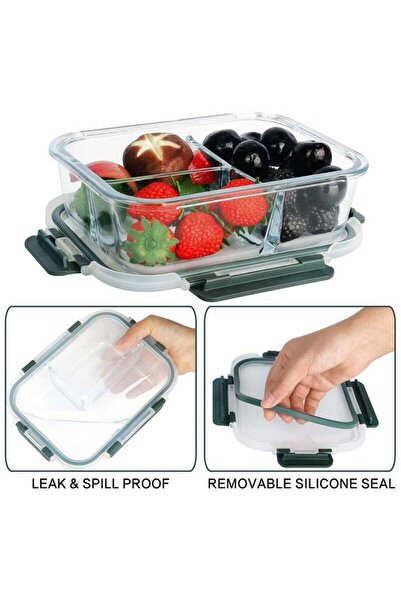 Beauenty Glass Meal Prep Containers, 4-Pack 1040ml (3-Compartment)