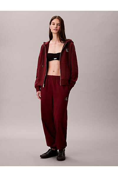 Calvin Klein Kadın Normal Kesim Beli ve Paçası Lastikli Pamuk Karışımlı CK Logolu Kırmızı Eşofman Altı LV047B235G