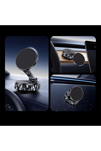 AutoFamily Magnetic Car Phone Holder 360° Adjustable Dashboard Mount with Strong Lock Base (AF6 - Black)