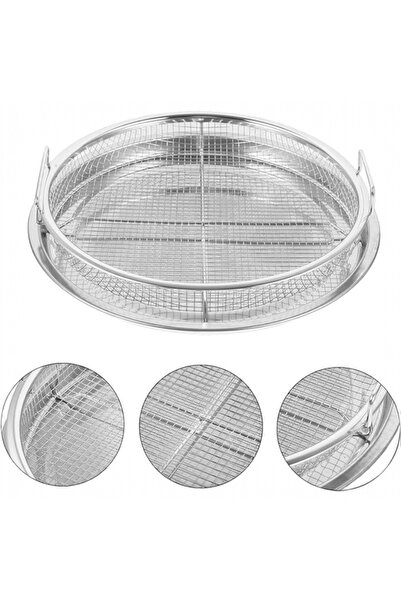 ABAREEK Stainless steel air fryer basket and tray for oven, 8.5cm x 28.5cm round, silver