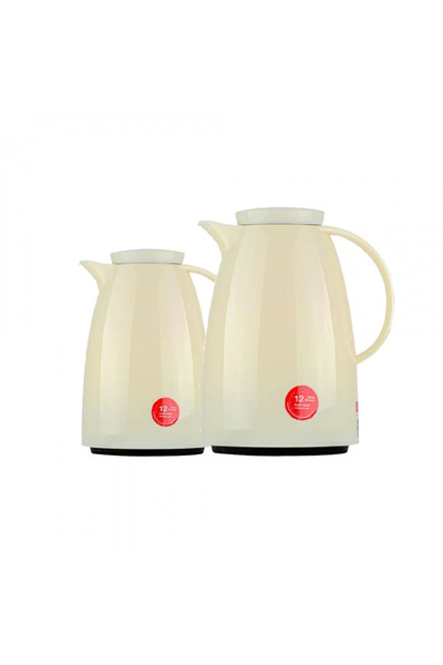 BASURRAH طقم ترامس شاي باصرة بيج لامع قطعتين بحجم 0.5 - 1 لتر