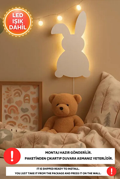 Dekorvin 1 Tavşan Led Işık Gece Lambası Bebek Çocuk Odası Duvar Dekorasyonu A...