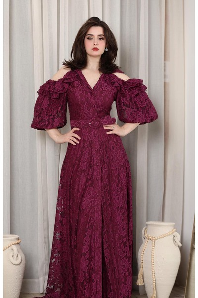 Opera Fashion فستان دانتيل أوف شولدر