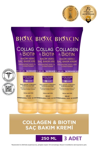 Bioxcin Collagen & Biotin Extra Volume Conditioner 3X250 ml - Collagen Biotin Thin Sparse Hair