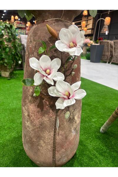 Ekodoğa Manolya Çiçeği Yapay Çiçek 70 cm Saksı Vazo Dekorasyon Bitki