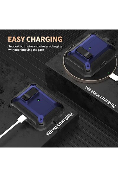 Yelajoy for Airpods Pro 3 Case with Lock Clip,TPU Rugged Material Shockproof,with Carabiner&Cleaner kit,Blue