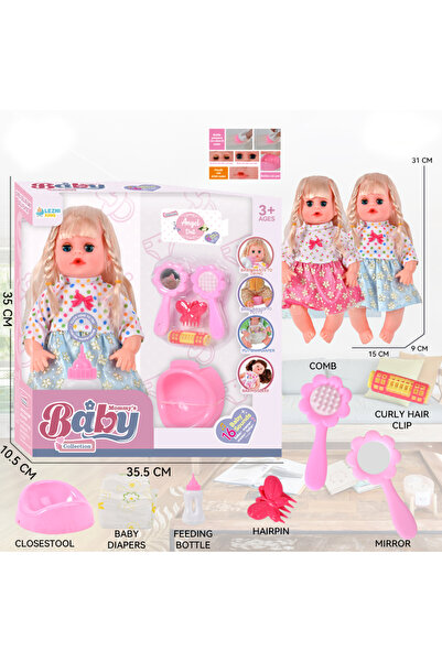 Toysea 14-Inch Baby Doll Set with Sounds, Diapers, Bottle, Comb, Mirror and Accessories, Fun Role-Play Toy