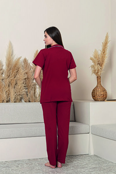 FORMO Women's 100% Cotton Piping High Quality Shirt Collar Button Short Sleeve Battal Pajama Set