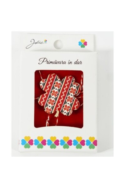 Flippy Martisor Small Brooch in Box, Brooch Size 2.5-3 cm, Metal Material, Traditional Clover Pattern