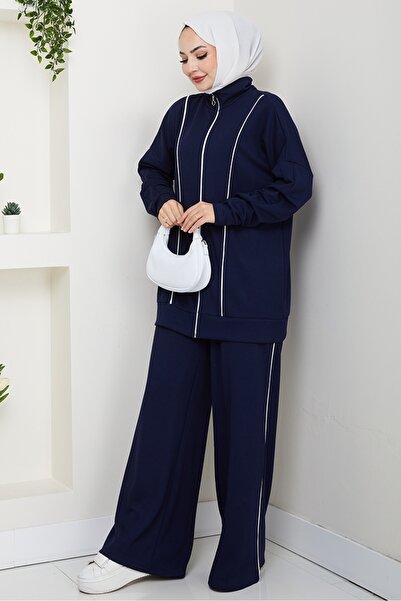 Bestenur Piped Double Suit 1608 - Navy Blue