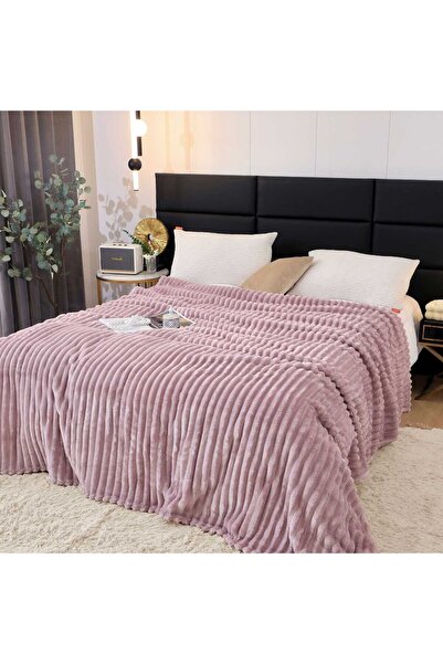 OEM Cocolino Fluffy and Warm Blanket, Embossed Stripes Pattern, 200x230 cm, Purple
