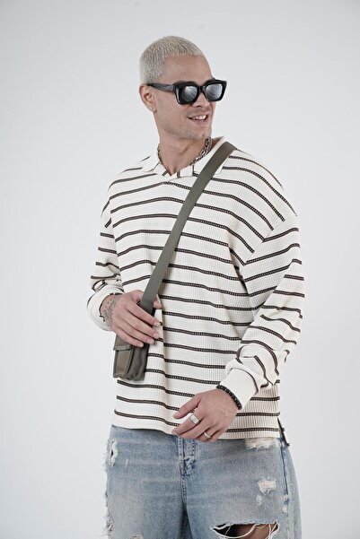 Butik Trend We Polo Neck Striped Oversize Fit Men's Knitwear Sweater