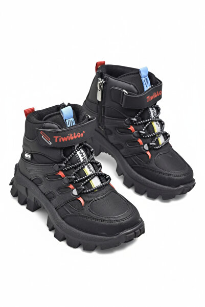 Elit Twittoys 411 Μαύρες Κόκκινες Αντιολισθητικές Μπότες για αγόρια με βάση Velcro