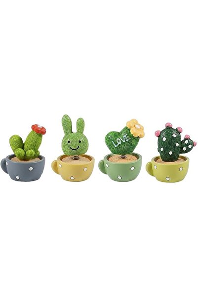Arabest 4Pcs Car Dashboard Ornament, Cute Green Plant Cactus Small Potted, Office Cab Interior Decorations