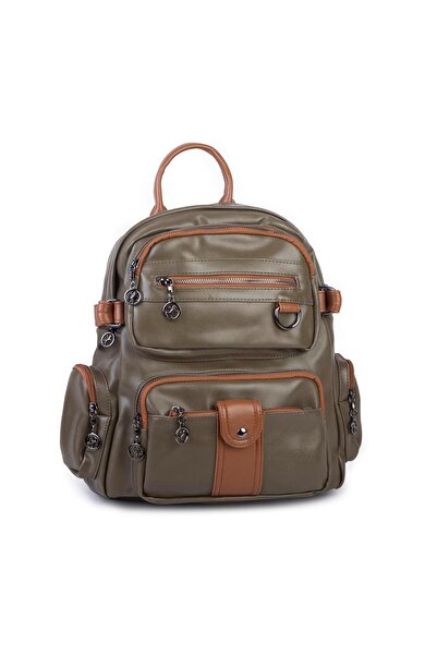 Nas Bag Women's Multi-Compartment Large Size Backpack Green Tan