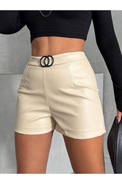 ZENGEZUR MALL Lvsqvr Buckled Leather Shorts H24444 Cream (120942) (Size: S)