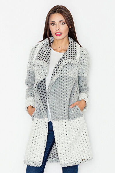 Figl Elegant women's coat, thick fabric, gray and white, M507, size M