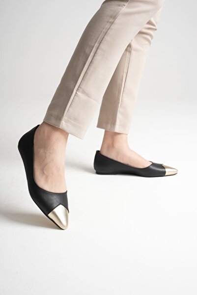 MARCHEO Margaret Women's Black Gold Ballerina Shoes