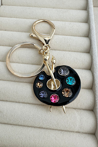 Modex Golden Yellow Colored Stone Detail Painter Palette Bag Accessory Keychain