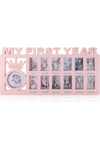 X SPRING إطار صور شهرية لطفل حديث الولادة 40×19 سم - وردي