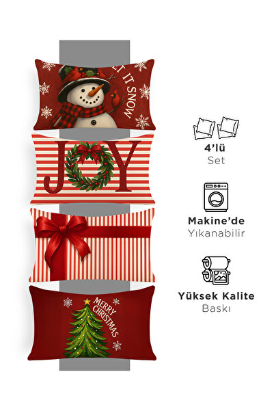 Viadela Red Concept New Year Christmas Horizontal Throw Pillow Cover Set of 4 50X30Cm