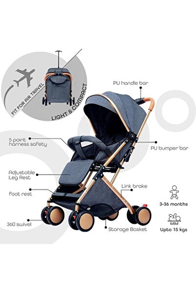 Mini Baby Maas Travel Baby Stroller, Airline-Approved, Lightweight - Grey