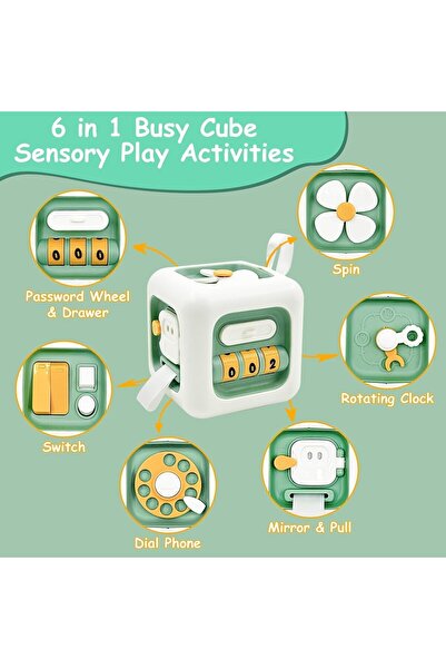 Generic Baby Busy 6-in-1 Sensory Activity Cube for Babies and Toddlers (Green)