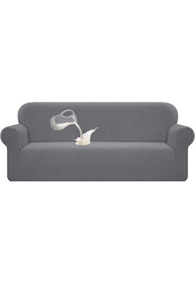 OEM Stretch sofa cover for 4-seater, spandex, water-resistant, light gray