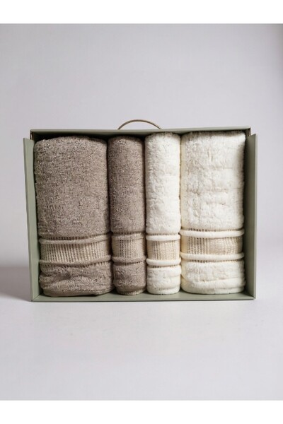 Özdilek Colourist Best Hammam Set 4 Pieces Cream Brown – 100% Cotton, Soft and Water Absorbent