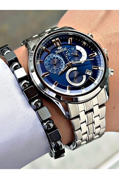 Bentini ساعة يد رجالية – وظيفية، سلك فولاذي، مقاومة للماء، ضمان لمدة عامين