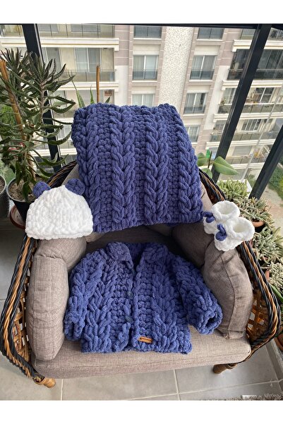 sihirli puffylerim Puffy eş örgüsü bebek ceket& battaniye takımı