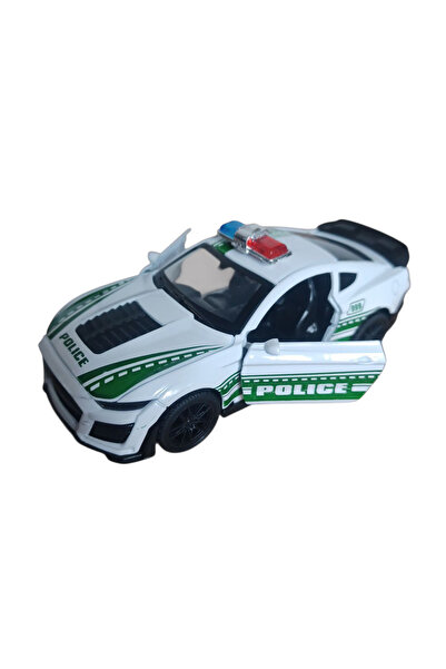 Vision XXI Ford Mustang Police Car, Metallic, Scale 1:36, Spring Mechanism, 12 cm, White