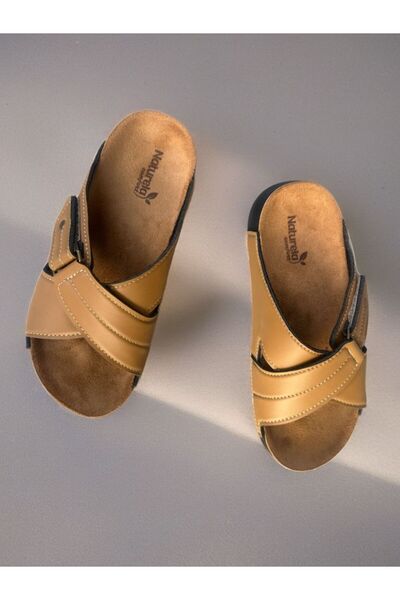 GEZER Γυναικείες παντόφλες Velcro Φυσικές μαλακές παντόφλες με δερμάτινη σόλα Naturella