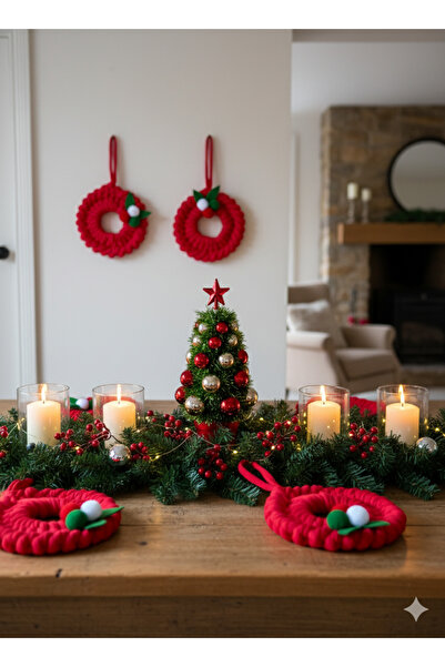 Handmade Elegance Handmade Christmas Tree Ornament Red Knitted Mini Wreath (Transitional Decorative Wall Ornament 2-Pack)