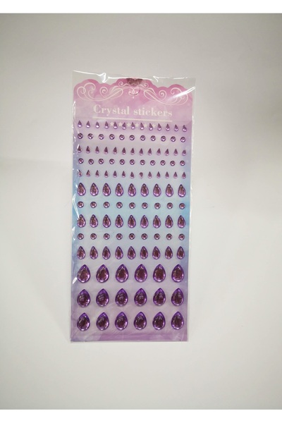 Linea Mor Parlak Damla Sticker – Yuvarlak Akrilik Taşlı Dekoratif Süs Yapışka...