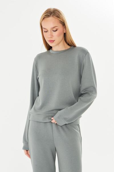 TRENDHİLL Women's Modal Fabric Comfortable Fit Tracksuit Set Khaki 8510-H