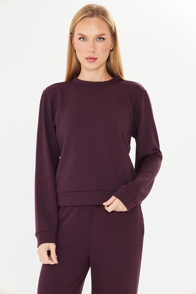 TRENDHİLL Women's Modal Fabric Comfortable Fit Tracksuit Set Burgundy 8510-Bo