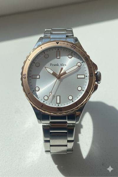 Frank Alex ساعة يد نسائية باللون الذهبي والفضي، مينا فضي - سوار معدني أنيق، ض...