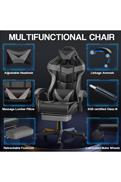 HayaBazaar Gaming Chair With Footrest - High Back Racing Style Office Chair With Headrest and Lumbar Support