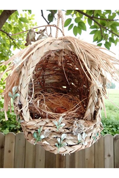 Ylc Tasarım Doğal Hasır Örgü Bohem Kuş Evi / Kuş Yuvası