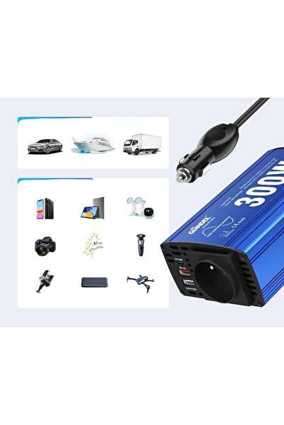 OEM GIANDEL PS-300C Car Inverter, 300W, 2x USB 4.8A, set with 1x inverter, 1x manual, 2x 35A fuses