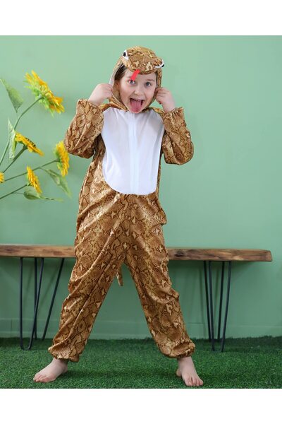 Toybox Kids Snake Costume Jumpsuit with Hood, Animal Fancy Dress, Party Outfit, Size L(6-7Years)