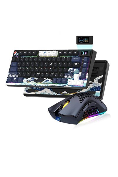 Timebox Gaming Pack: Wireless RGB Mouse (95g) + 75% Hot-Swap Mechanical Keyboard with Screen