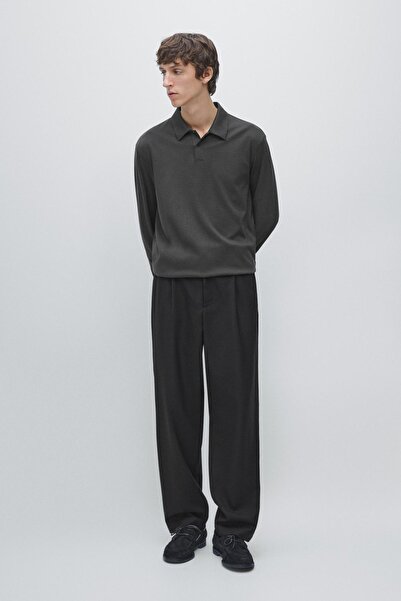 Massimo Dutti Çıtçıt düğmeli uzun kollu polo yaka t-shirt